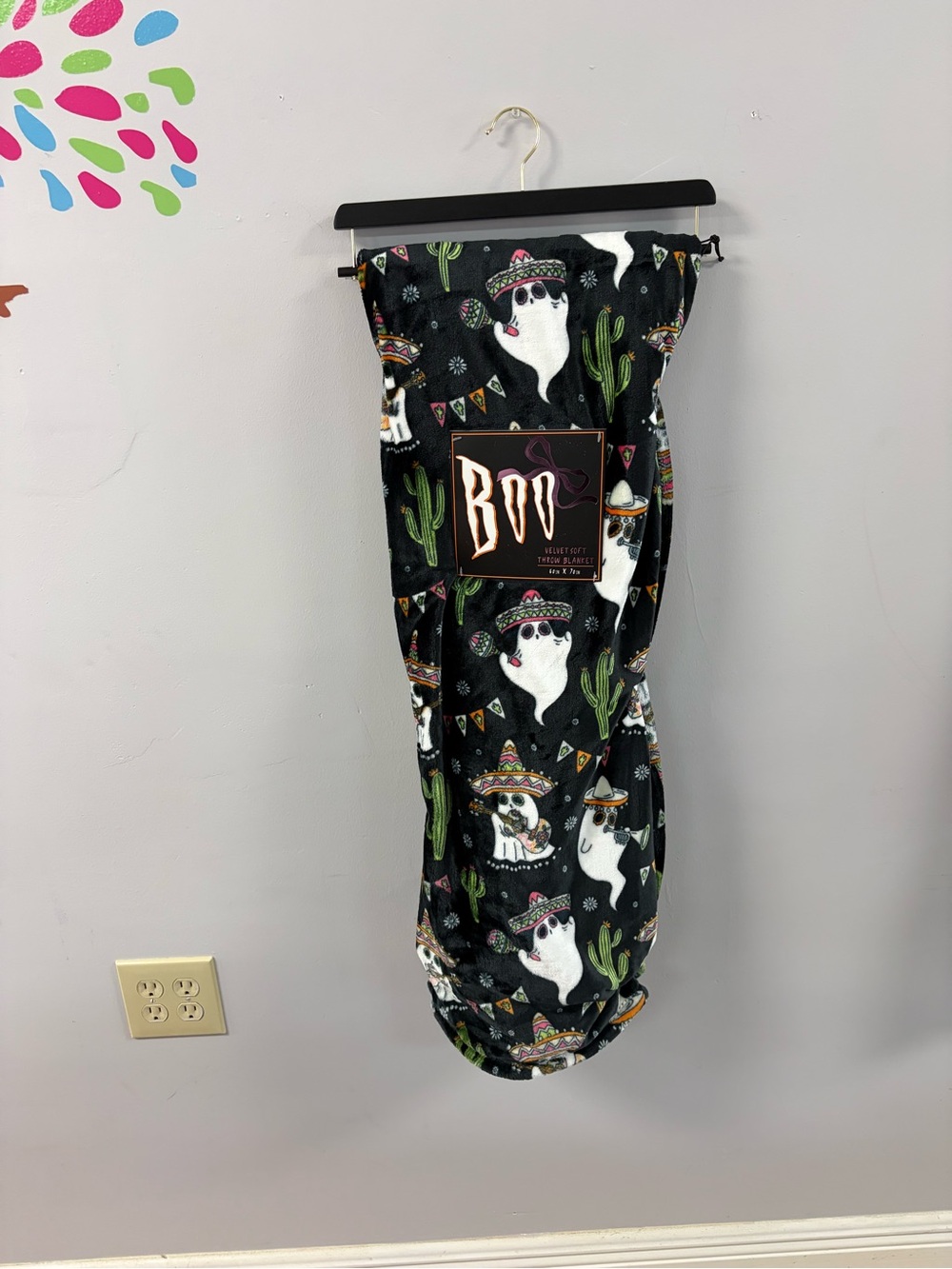 Halloween Boo Ghost cactus Throw Blanket - Black